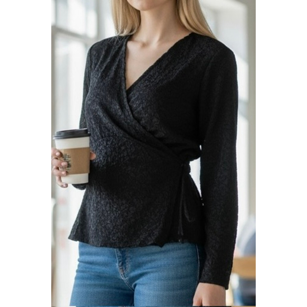 Coldwater Creek lace texture black blouse size large